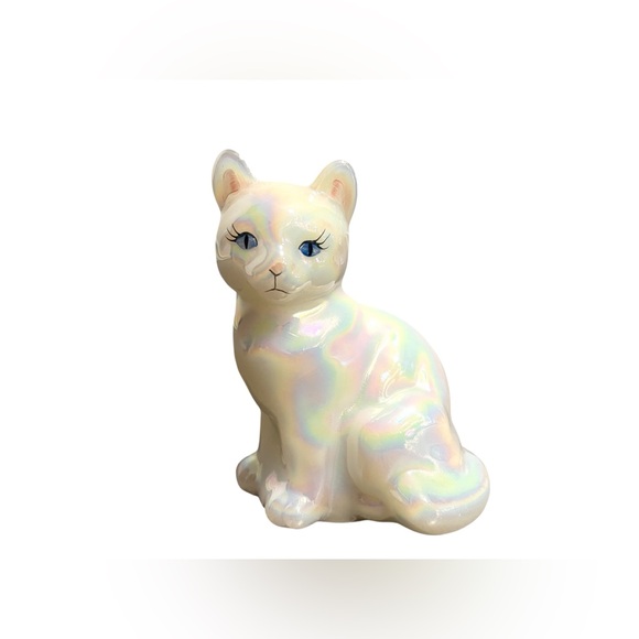 Fenton Other - Fenton Pearl Iridescent Carnival Glass Cat Figurine - 4”